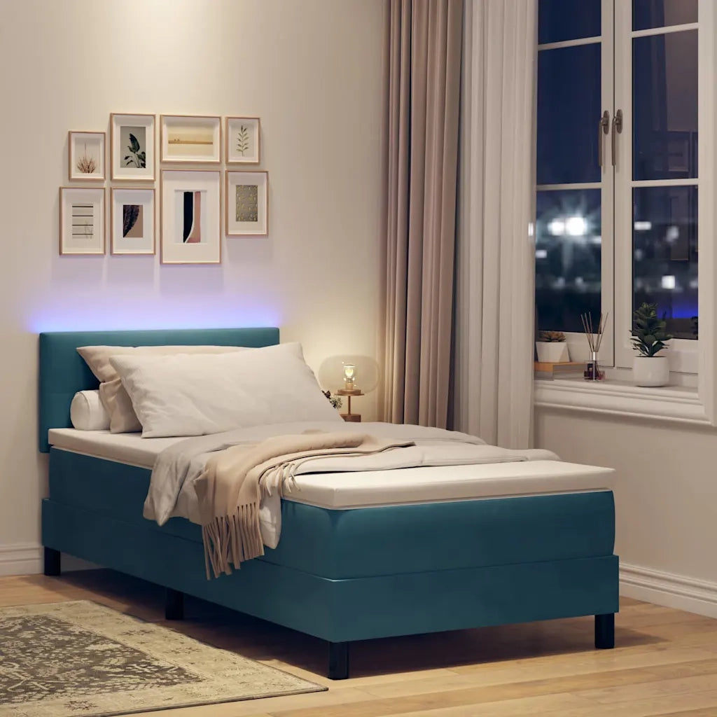 Letto a molle con testiera-Rete con Testiera Blu scuro 90 x 200 cm Velluto