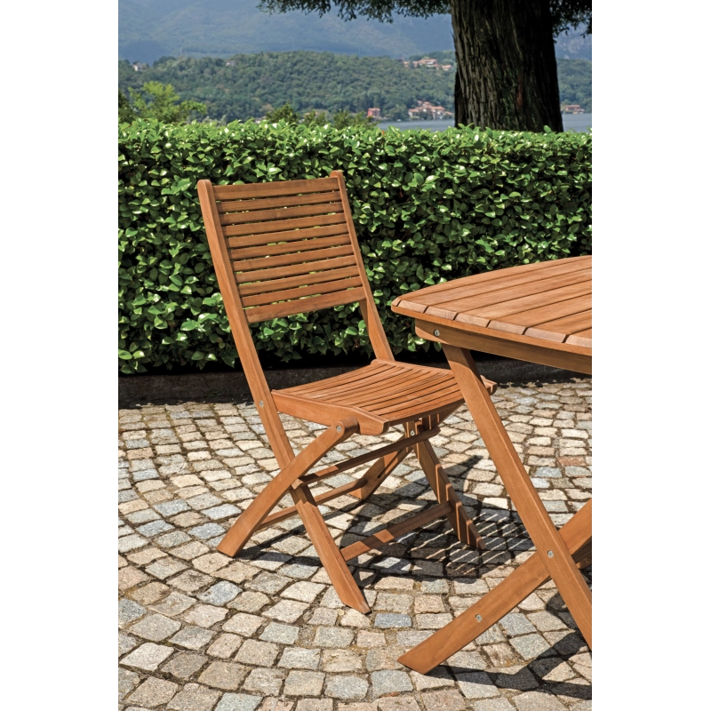 Set Di 2 Sedie Pietrasanta In Acacia Pieghevole Senza Braccioli Moia