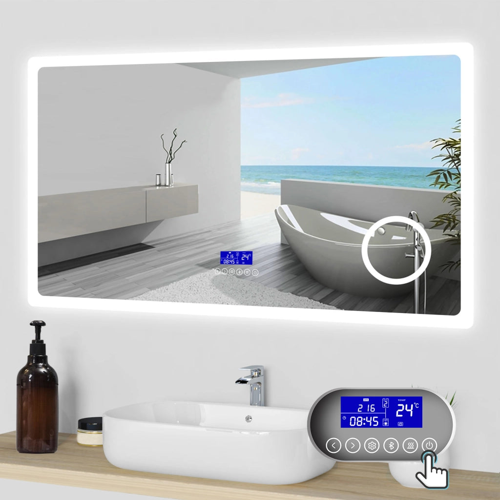 Aica Specchio da bagno bluetooth 140x80cm con antiappannamento + dimmerabile + 3 colori + ingrandimento 3X