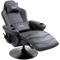Poltrona da Gaming, Funzione Massaggiante, Schienale Inclinabile, Poggiapiedi, fino a 120 kg, Telaio in Acciaio, Ecopelle, Nero