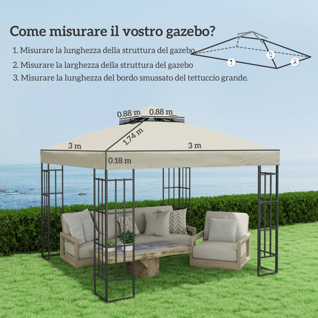 Copertura per Gazebo 3x3m ¨C zephmum ¨C Poliestere UPF30+ Crema