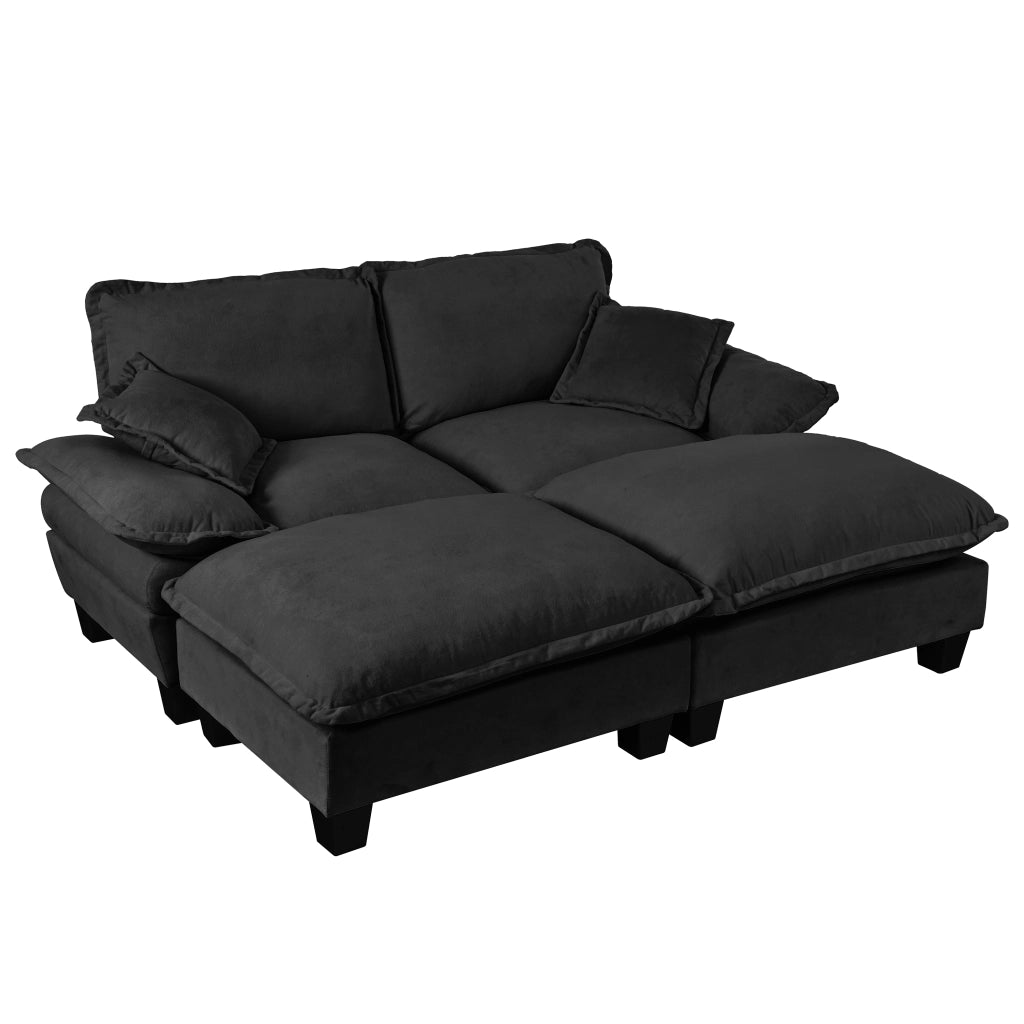 Divano modulare angolare con 2 ottomane mobili e 2 cuscini; schiuma ad alta densita; in chenille nero 194×151×90 cm