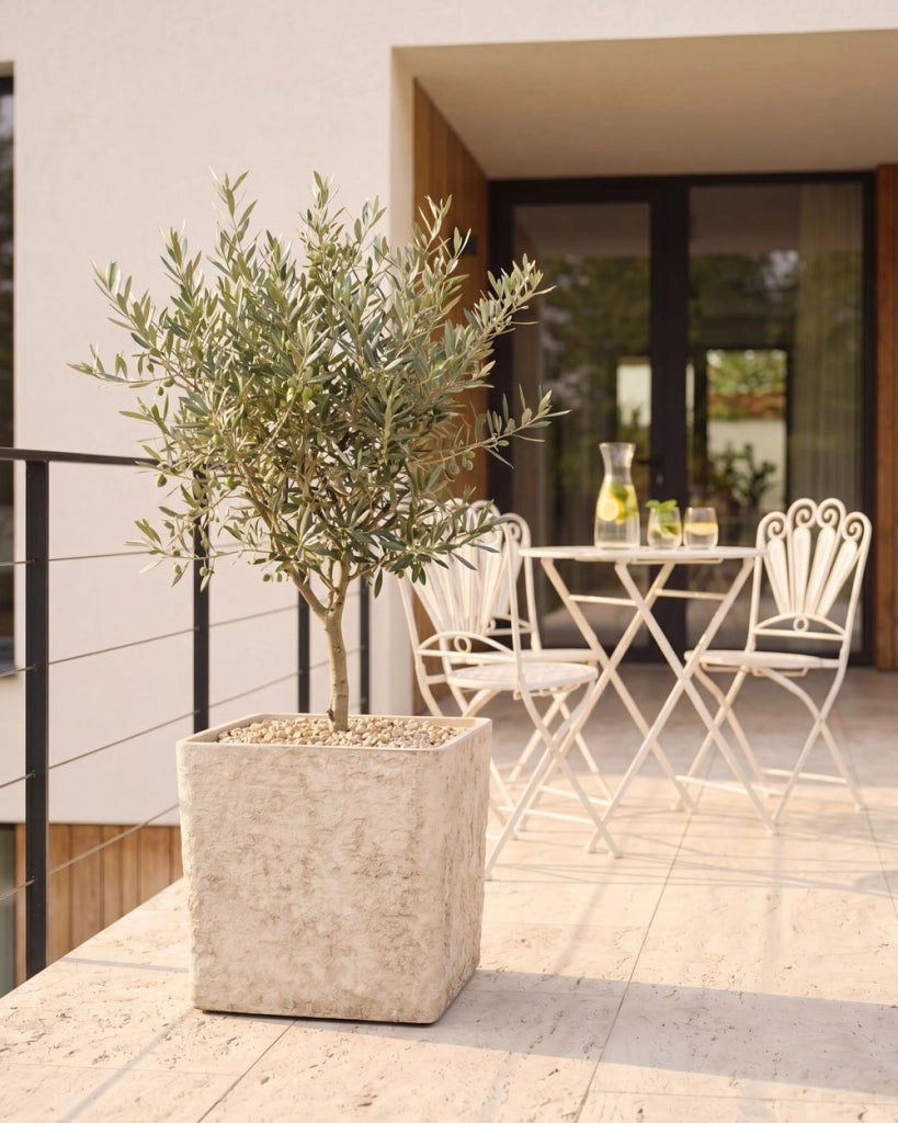 Vaso da fiori alto in pietra per giardino, per interni ed esterni 43x43 cm quadrato beige chiaro giardino terrazzo