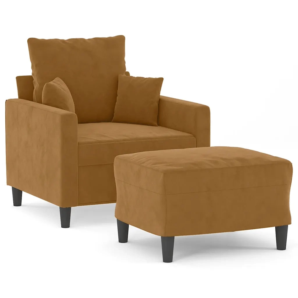 Poltrona | Sedia Relax con Poggiapiedi Marrone 60 cm in Velluto