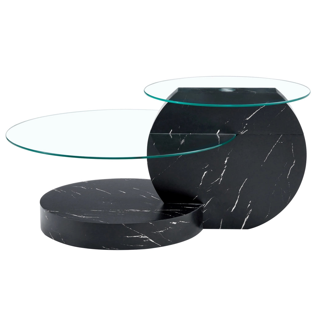 Tavolino da caffè 89,9x69,9x43,2 cm nero e trasparente, 2 livelli, MDF e vetro
