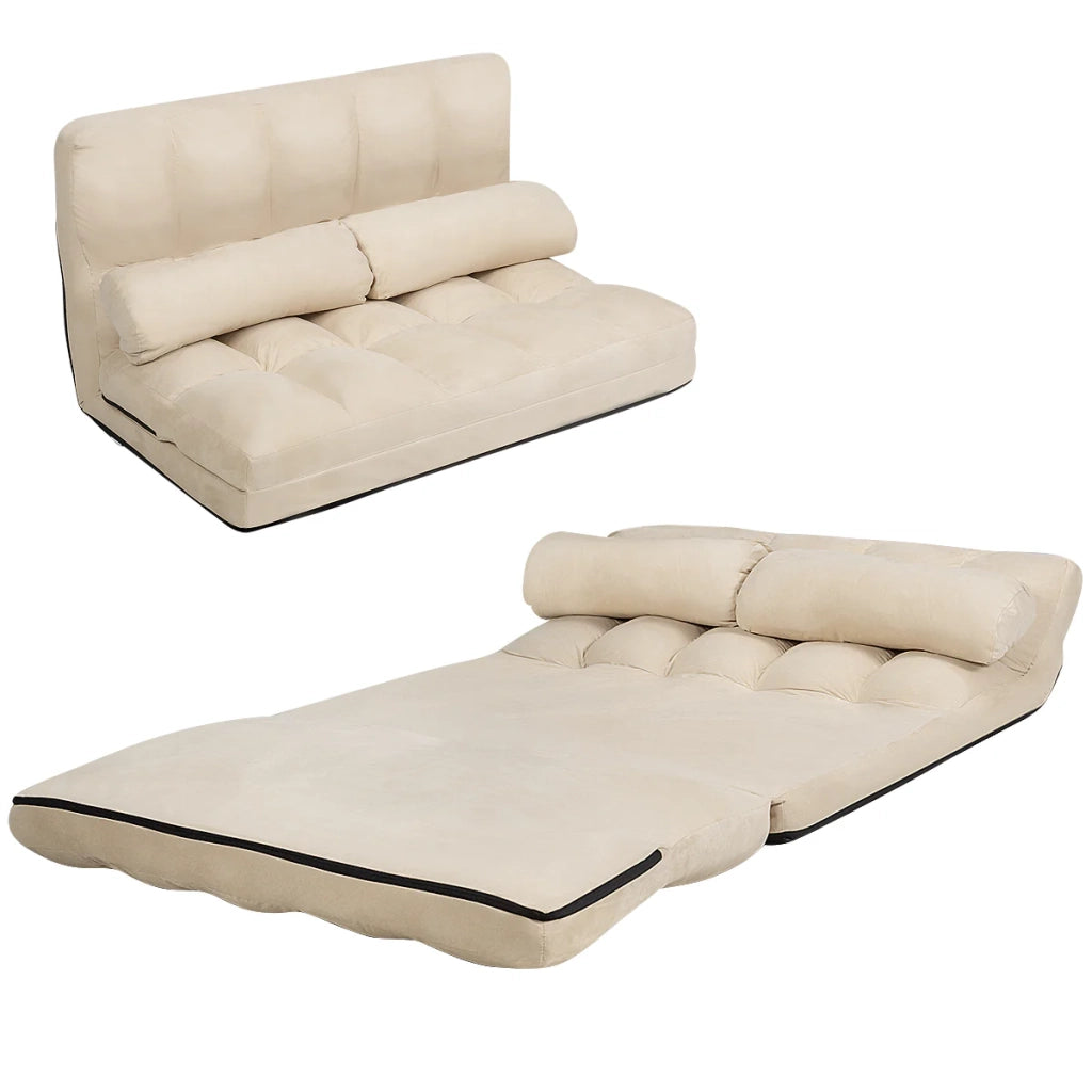 Divano letto trasformabile a 2 posti pieghevole 113 x 179 x 10 cm schienale regolabile design moderno e confortevole in pelle scamosciata beige 20_0011004