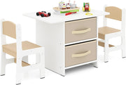 Set Tavolo e Sedie per Bambini 1-7 Anni, Tavolino in Materiale Atossico e Indore con 2 Sedie Ergonomiche con Schienale, Angoli Arrotondati, Ideale per Giocare, Disegnare e Leggere (Beige)
