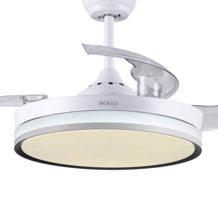 Ventilatore da soffitto 106 cm con luce LED 36W regolabile, motore DC silenzioso 6 velocità e telecomando, pale richiudibili - Sogo