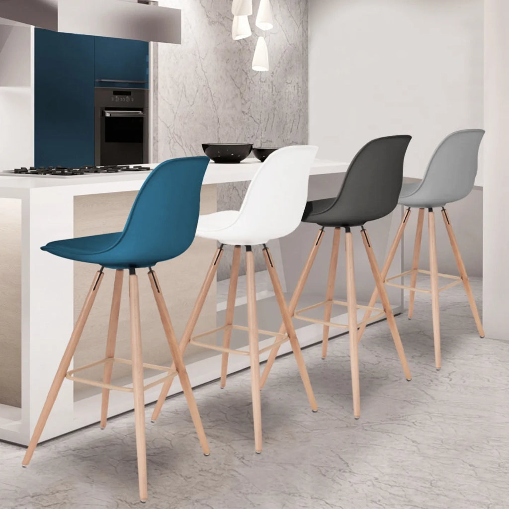 IDMarket - Set di 4 sgabelli da bar SARA grigio scuro, grigio chiaro, bianco e blu anatra