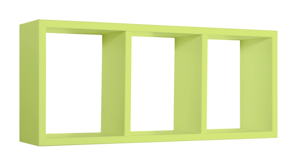 Mensola Rettangolare 3 Scomparti da Parete 70x30x15.5 cm in Fibra di Legno Tristano Verde
