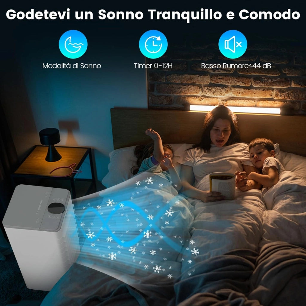 Condizionatore Portatile 3 in 1, Condizionatore d'aria Evaporativo portatile con Raffreddamento, Ventola e Umidificazione, 3 Velocità del Vento, 12H Timer, Doppio Serbatoio d'acqua(Grigio)