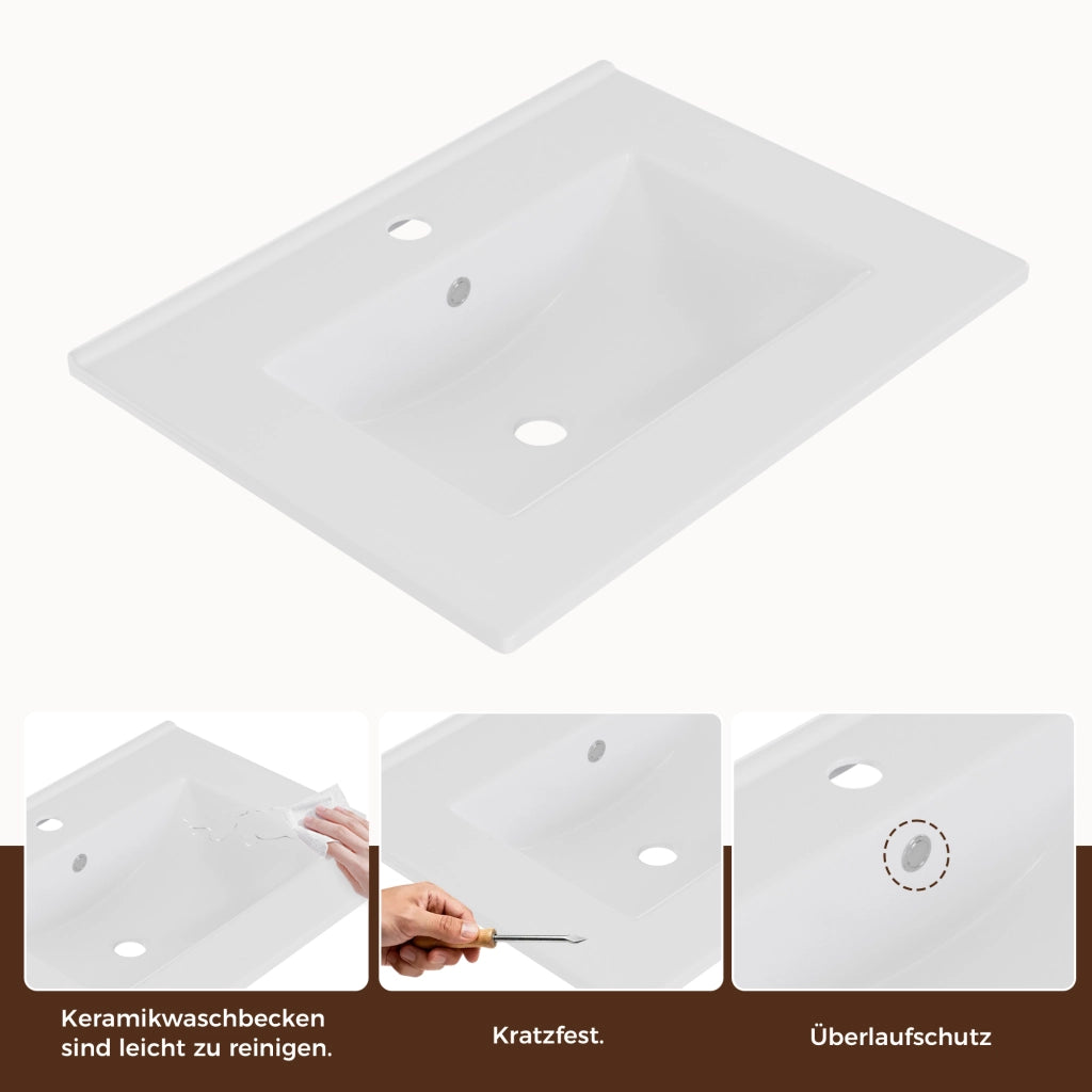Mobile sottolavabo con 2 cassetti, 1 armadietto, LED a sensore e lavabo integrato per bagno, bianco 61 × 46,5 × 57 cm
