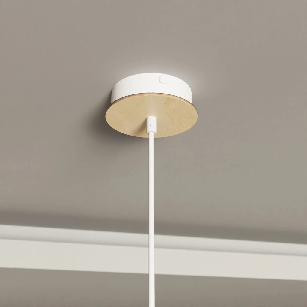 Sospensione Nordica Ishtar 1 Luce In Legno E Acciaio Bianco
