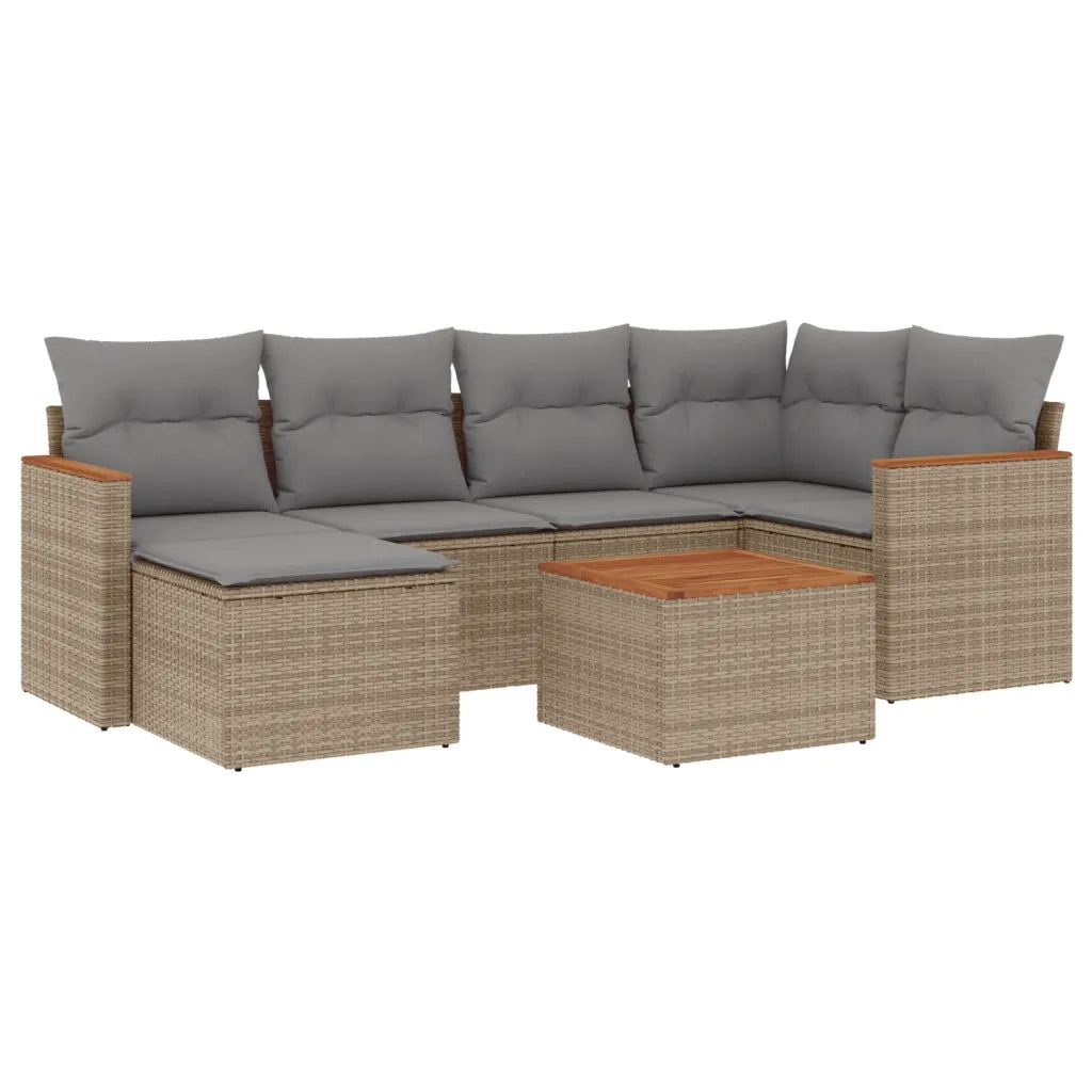 Set Divani da Giardino 7 pz con Cuscini Beige in Polyrattan