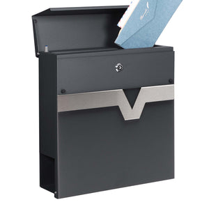 Cassetta postale V60 con portagiornale, antracite e inox, soft-close, 370 x 105 x 370 mm