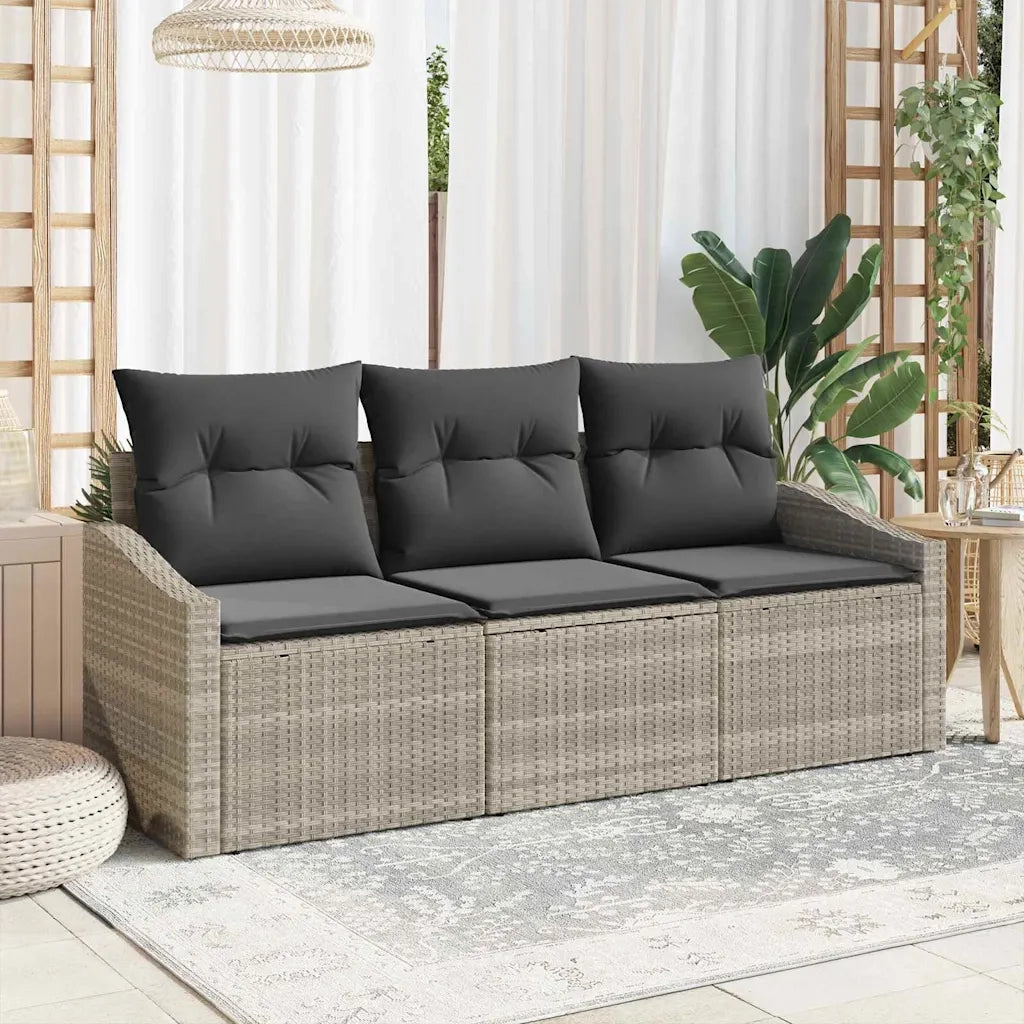 Set di divani con cuscino 3 pz | Set Salotto da Giardino Grigio chiaro polyrattan