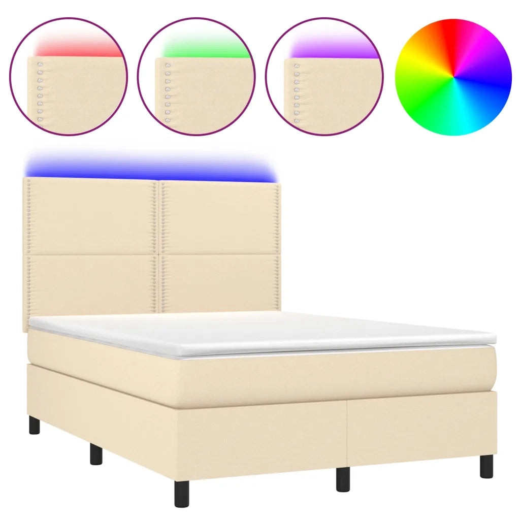 Letto a Molle con Materasso e LED Crema 140x200 cm in Tessuto 3134802