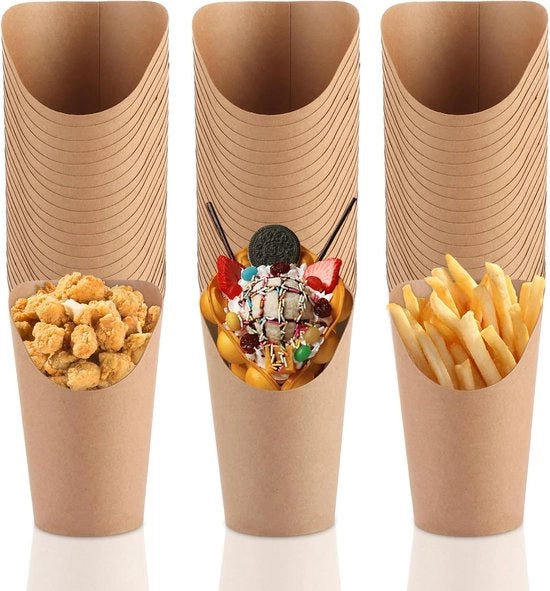 100 confezioni di carta per bicchieri 12 oz - contenitore per patatine in carta marrone - bicchieri di carta per snack per wafel, patatine, popcorn, gelato - spiedini di frutta - tutti i party