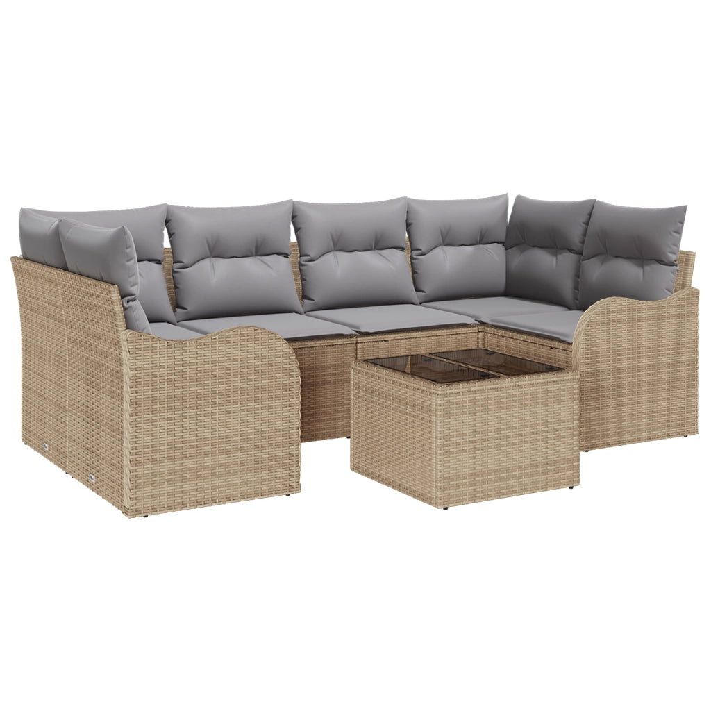 Set divano giardino da 7 pezzi con cuscini beige rattan poliestere
