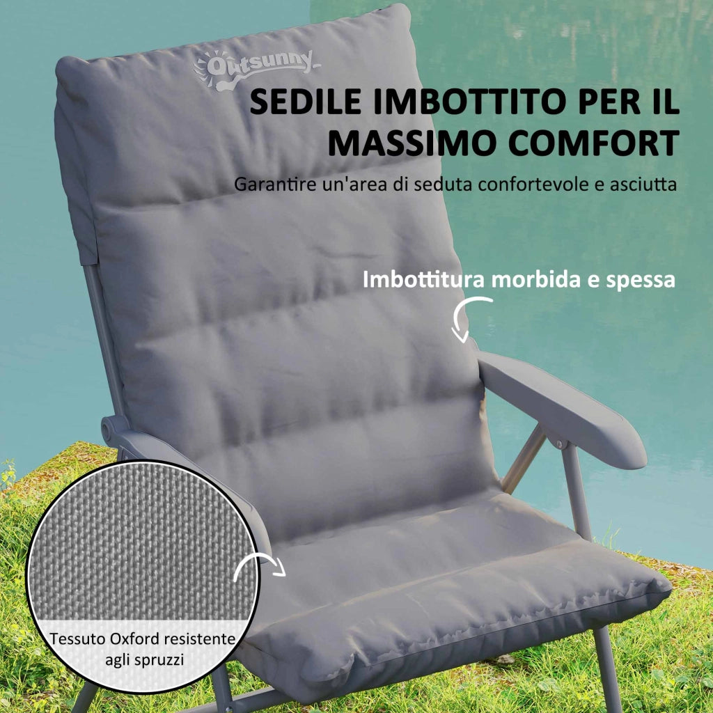 Sedia da Campeggio Pieghevole 66x58x105 cm Regolabile su 5 Livelli Grigio Chiaro