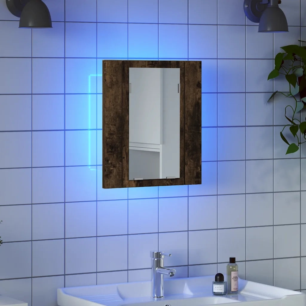 Mobile Bagno-Armadietto da bagno Specchio LED Rovere Fumo 40x12x45cm Multistrato