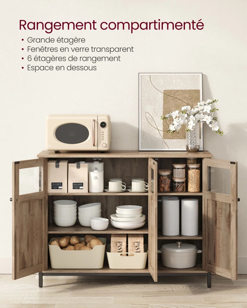 Mobile contenitore/credenza 35 x 100 x 75 cm con armadio a 3 ante per sala da pranzo soggiorno cucina ingresso struttura in acciaio stile industriale marrone 12_0006429