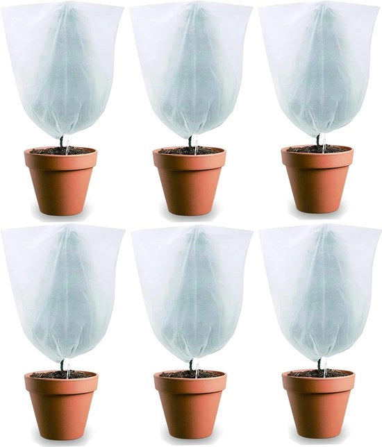 Set di 6 protezioni per piante invernali, protezione invernale per piante in vaso, protezione dal gelo per piante con corda di tiraggio, protezione per piante e controllo di parassiti, resistente al gelo (60×80cm, bianco)