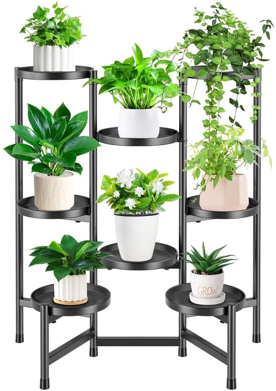 Supporto per piante in metallo - 8 livelli nero - supporto per fiori - adatto per interni ed esterni - terrazza e giardino