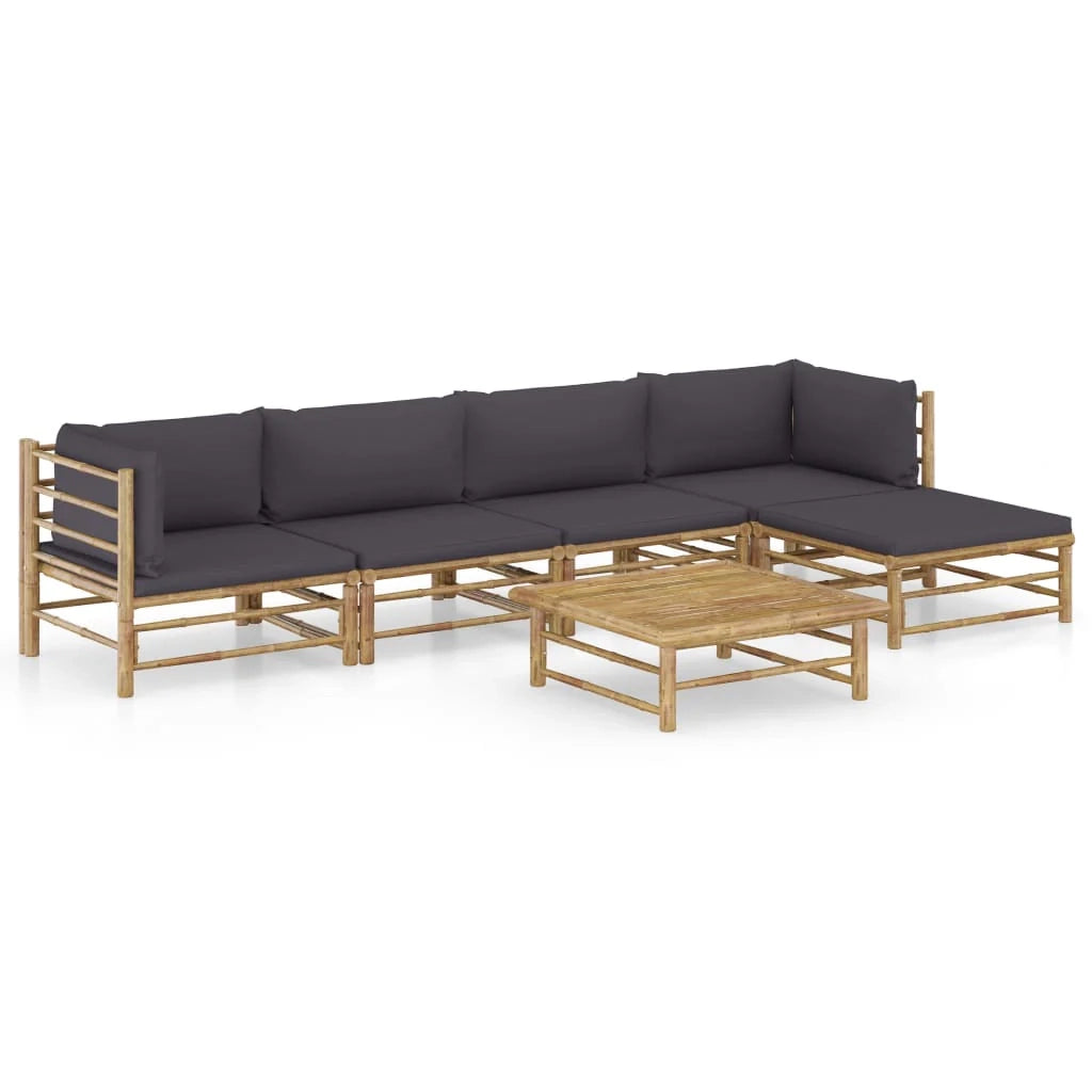 Set di mobili da giardino mobili da esterno 6 pezzi con cuscini bambù grigio scuro 02_0016785