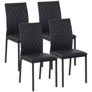 SET 4 SEDIE DA PRANZO IN FINTA PELLE CON CUCITURE A ROMBI E GAMBE IN METALLO NERO