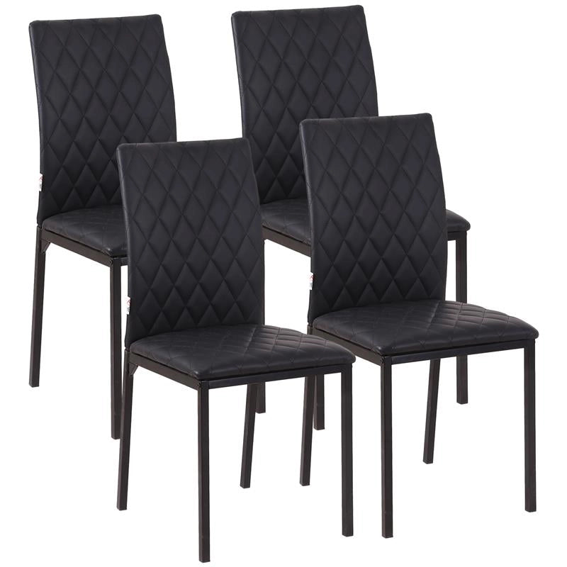 SET 4 SEDIE DA PRANZO IN FINTA PELLE CON CUCITURE A ROMBI E GAMBE IN METALLO NERO