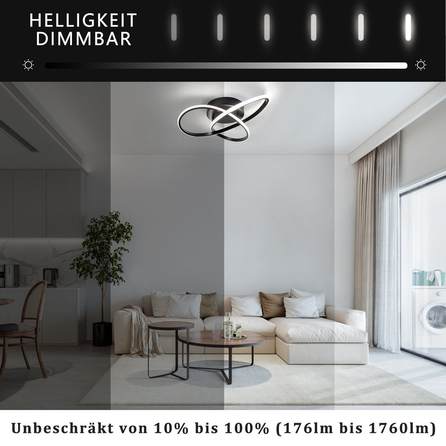ZMH Lampada da soffitto LED di design nero 40 cm con intensità dimmerabile