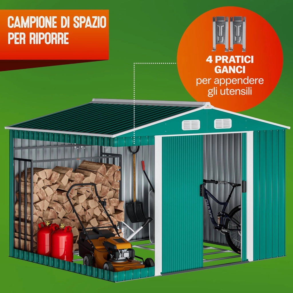 Capanno da Giardino XXL 5m² Fondamenta 260x205x180cm Porta Scorrevole Rimessa per Attrezzi da Esterno 9m³
