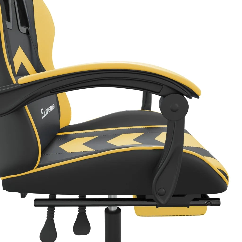 Sedia da Gaming Girevole con Poggiapiedi Nero e Oro Similpelle cod mxl 69031