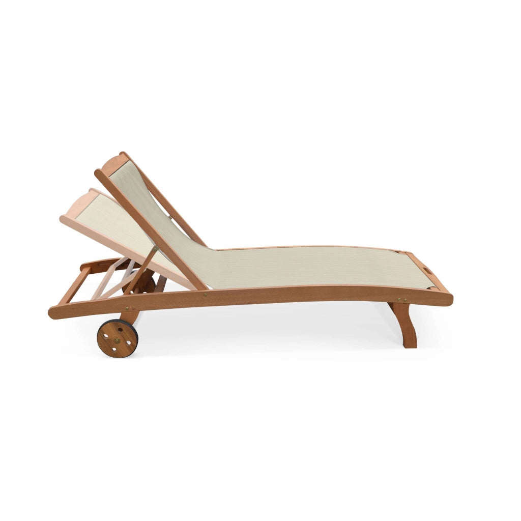 Set 2 lettini prendisole in legno multiposizione con ruote, grigio