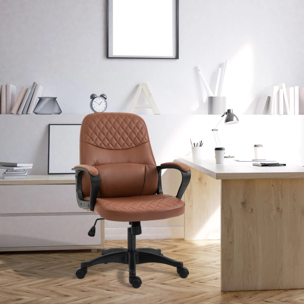 EasyComfort Sedia da Ufficio a Dondolo con 2 Punti Massaggianti e Porta USB, Poltrona da Ufficio in Finta Pelle Marrone con Altezza Regolabile, 59x63x92-101cm