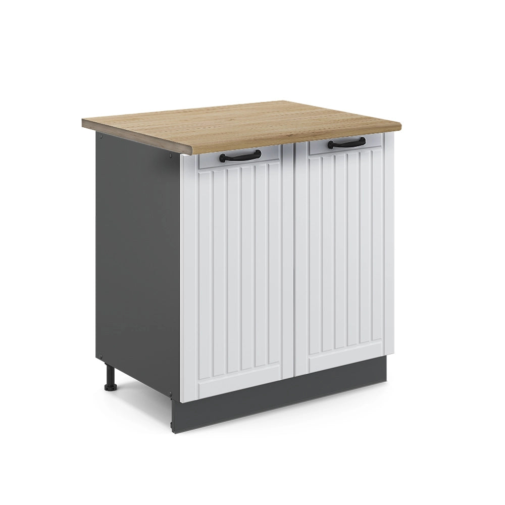 Mobile lavello cucina Fame-Line Bianco rustico/Antracite 80 cm con ripiano, PL Rovere Vicco