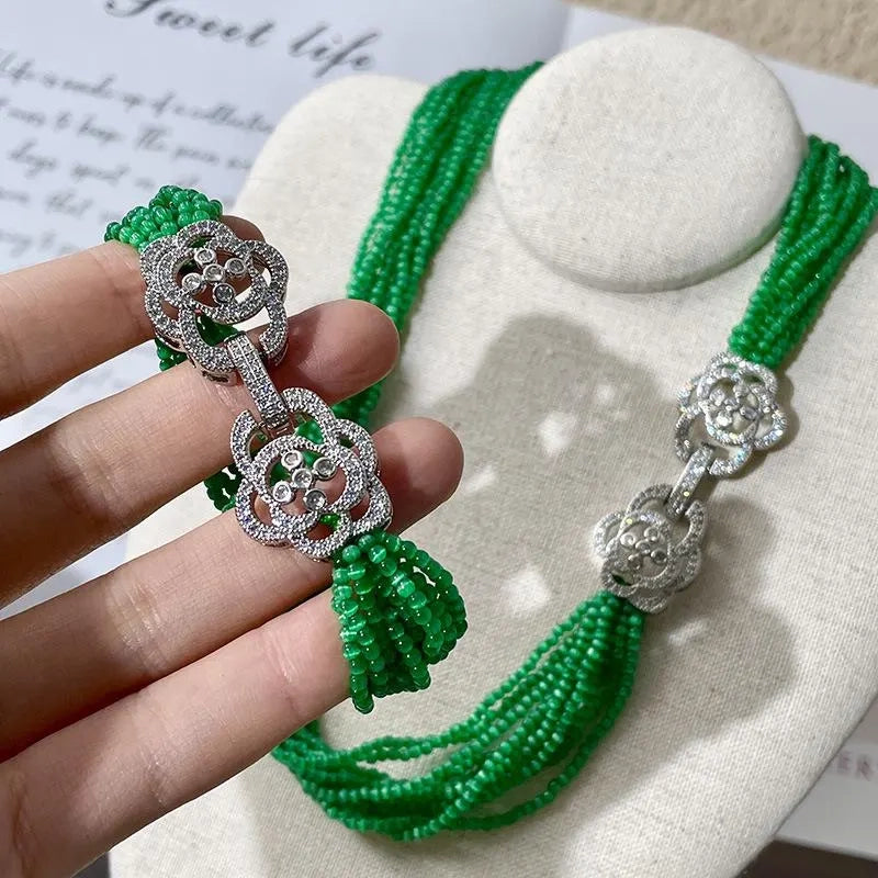 Bracciale e collana vintage con perline di cristallo verde, regalo di Natale o compleanno.