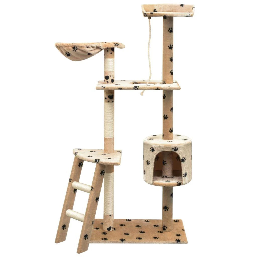 Tiragraffi albero per gatti cuccia per gatti giocattolo peluche e sisal 150 cm impronte di zampe beige 3702102