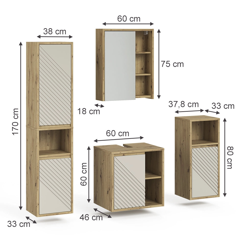 Set mobili bagno Viola Rovere artigianale 4 parti Vicco