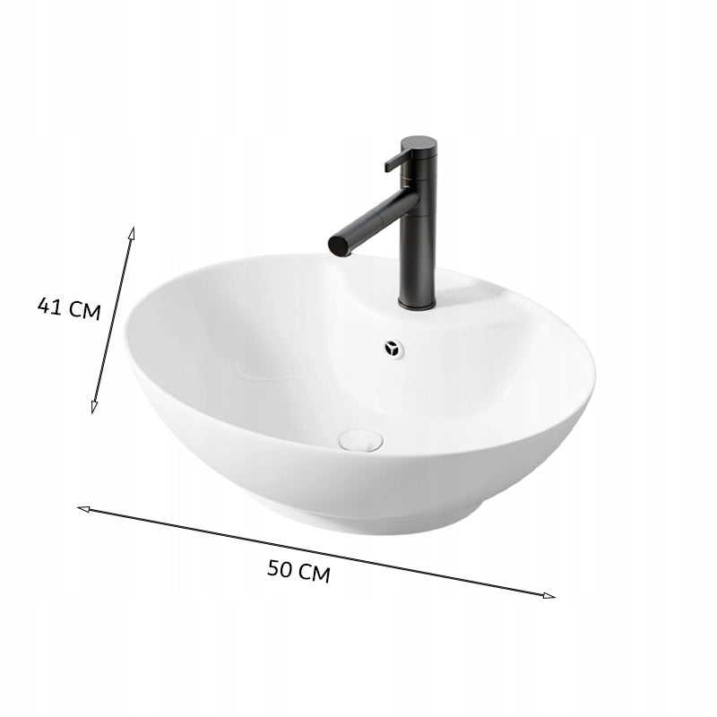 LAVABO DA APPOGGIO OVALE IN CERAMICA BIANCA LOFT  LUCIDA CON FORO DI TROPPO PIENO