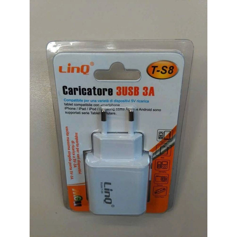 Trade Shop - Alimentatore Caricabatterie Adattatore Caricatore Con 3 Porte Usb Rete 5v-3a T-s8 -