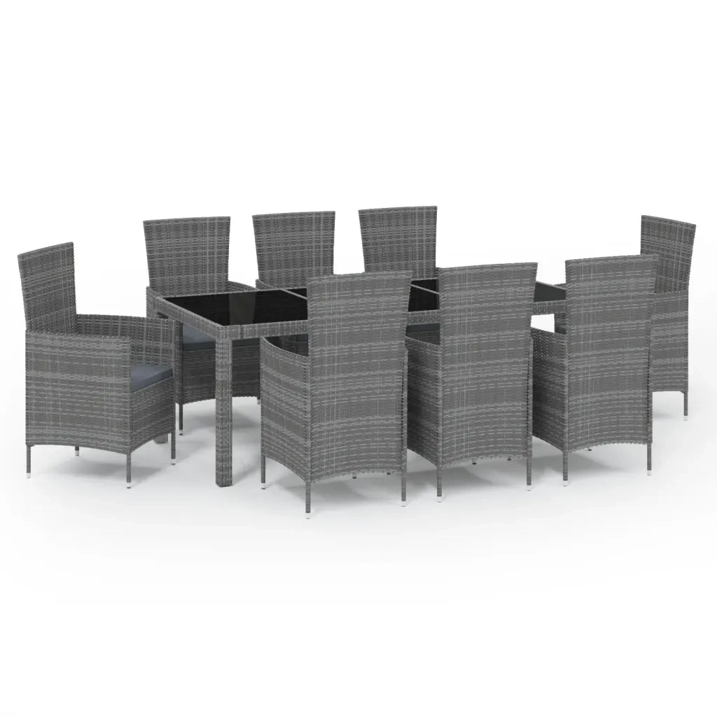 Set da Pranzo da Esterno 9 pz con Cuscini in Polyrattan Grigio 3094884