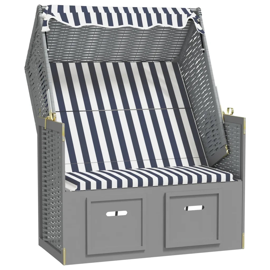 Strandkorb con Tettoia Polyrattan e Legno Massello Blu e Bianco 318651