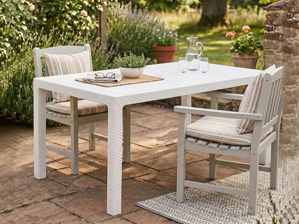 Tavolo da esterno Pickering, Base per picnic, Piano da pranzo da giardino, Banco outdoor multiuso, 95x161 h75 cm, Bianco