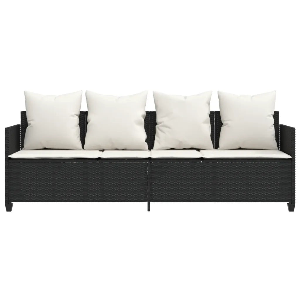 Lettino Prendisole con Cuscini NeroÂ in Polyrattan