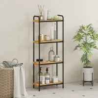 Mensola da Bagno in Bambù con 4 Ripiani Aperti Design a Listelli e Struttura in Acciaio 41,5x21,5x106 cm Naturale