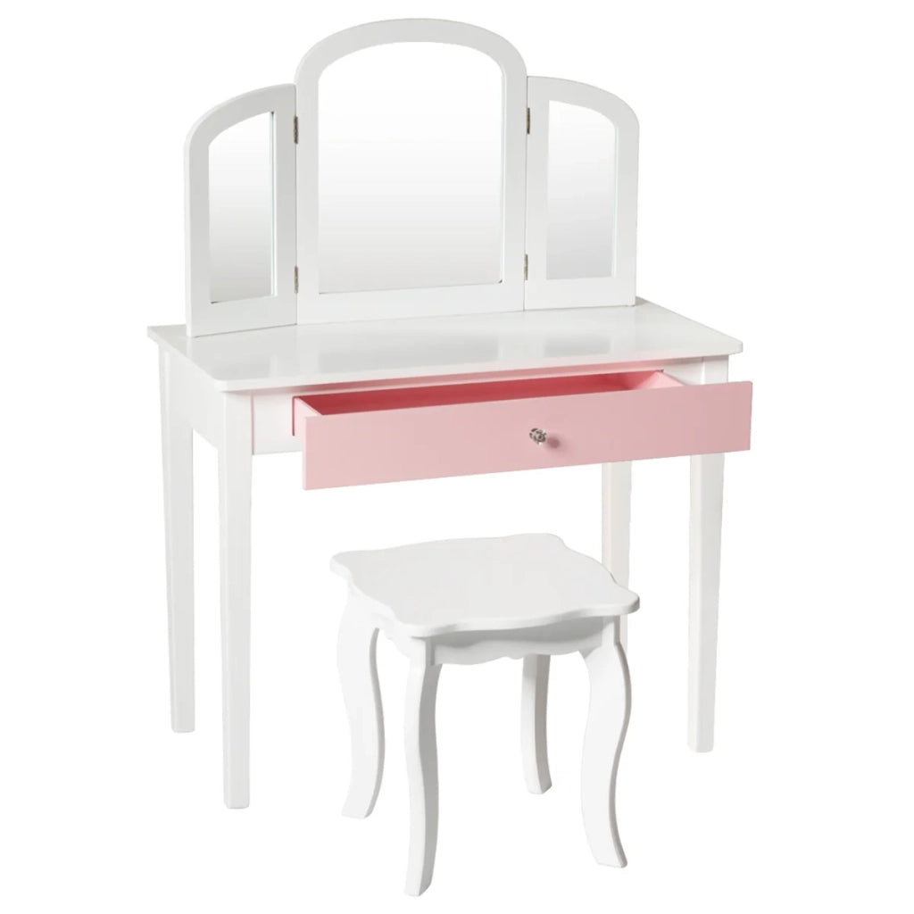 Set toeletta e sgabello 70 x 34 x 95,5 cm con specchio decorativo pieghevole in MDF bianco 20_0011751