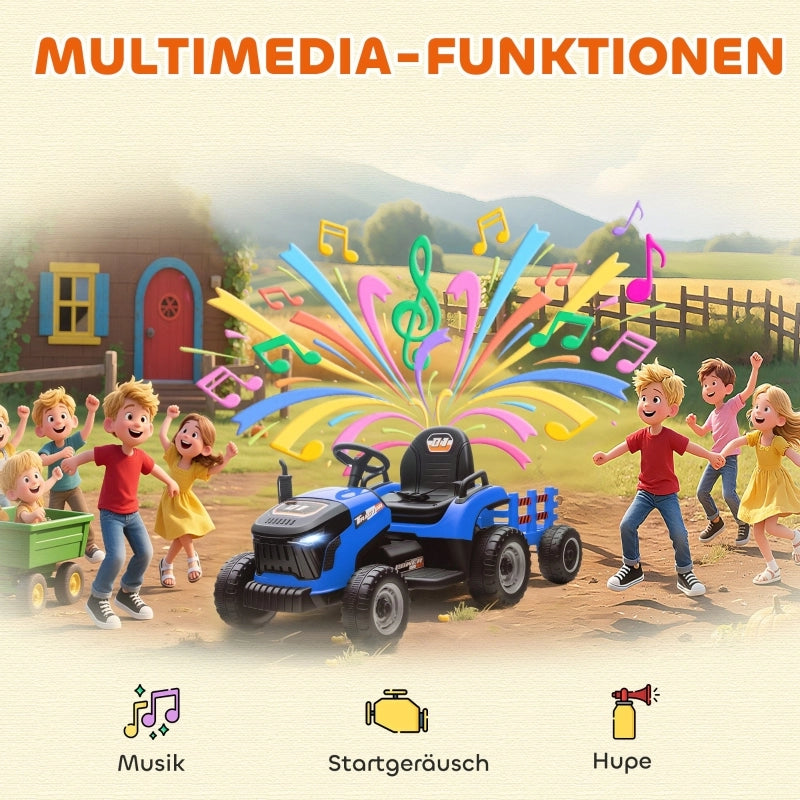 Trattore elettrico per bambini, trattore cavalcabile con telecomando, avviamento graduale, per bambini dai 3 agli 8 anni, blu