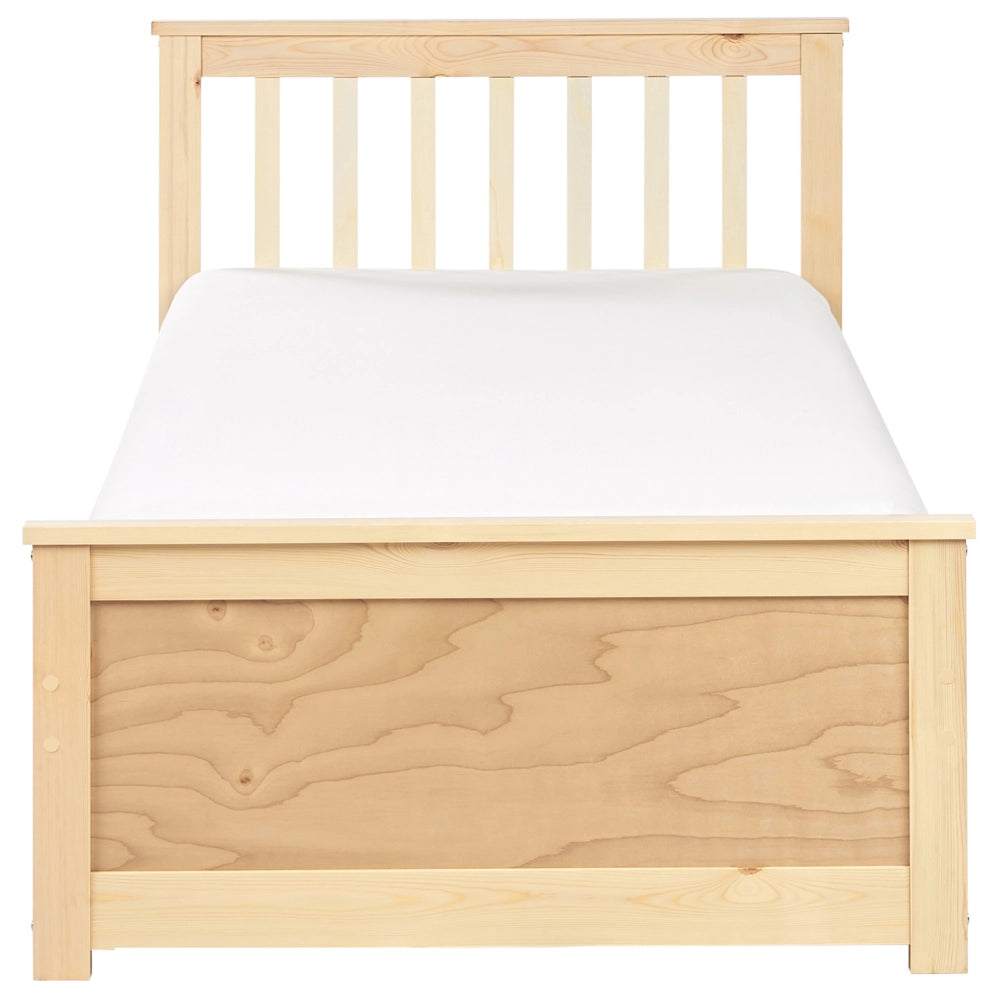 Letto in legno di pino chiaro Dimensioni singole 90 x 200 Testiera a doghe minimalista